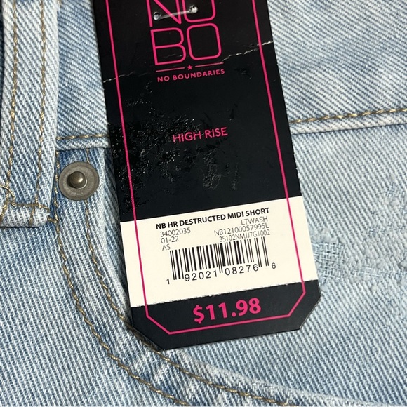 NO BO High Rise Destructed Midi Shorts Blue Size 5 NWT - Picture 8 of 8